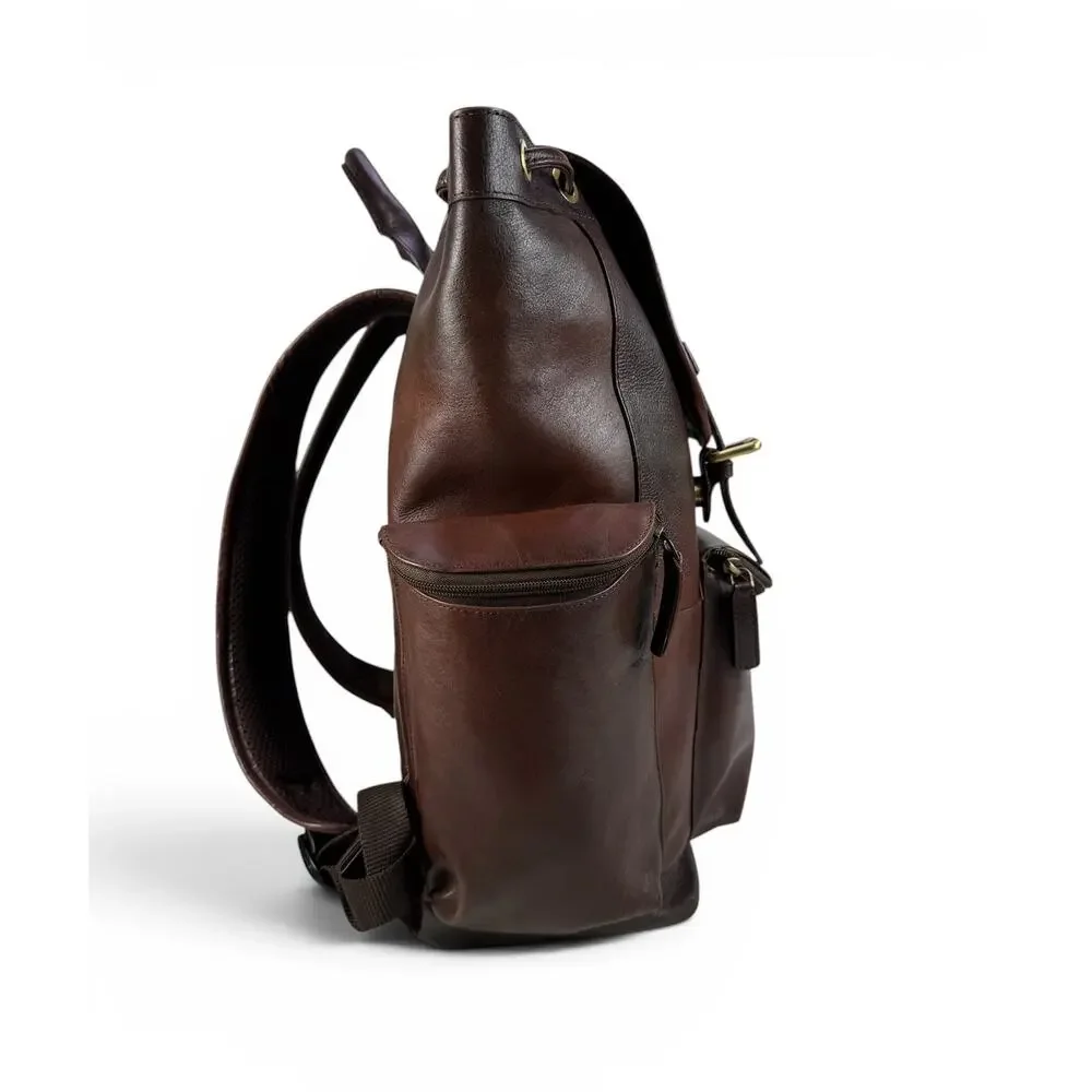 Bosca Leather Backpack Mens Large 40L Laptop Travel Bag Brown Full Grain Utility